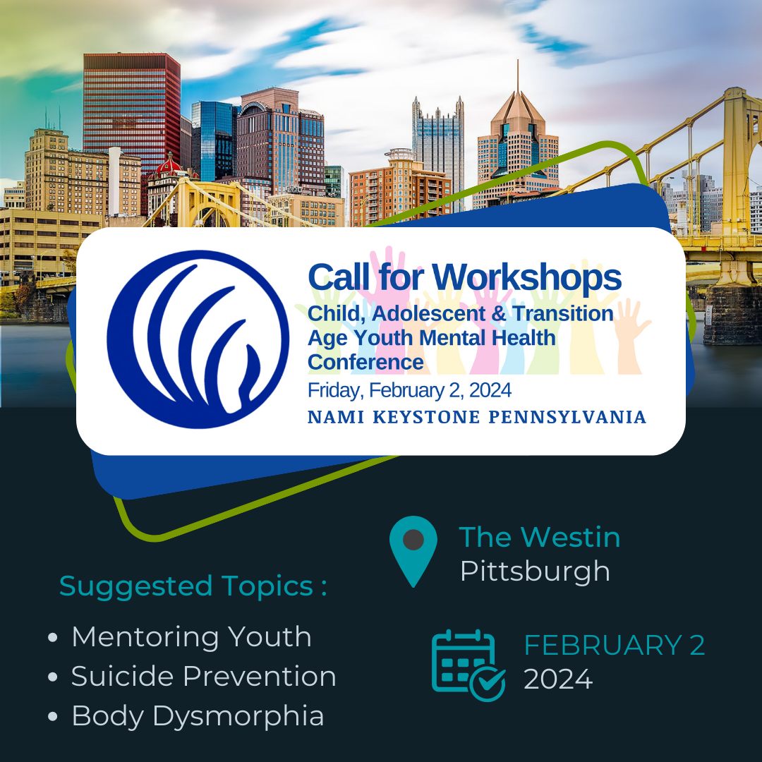 The call for workshops poster with a city skyline.