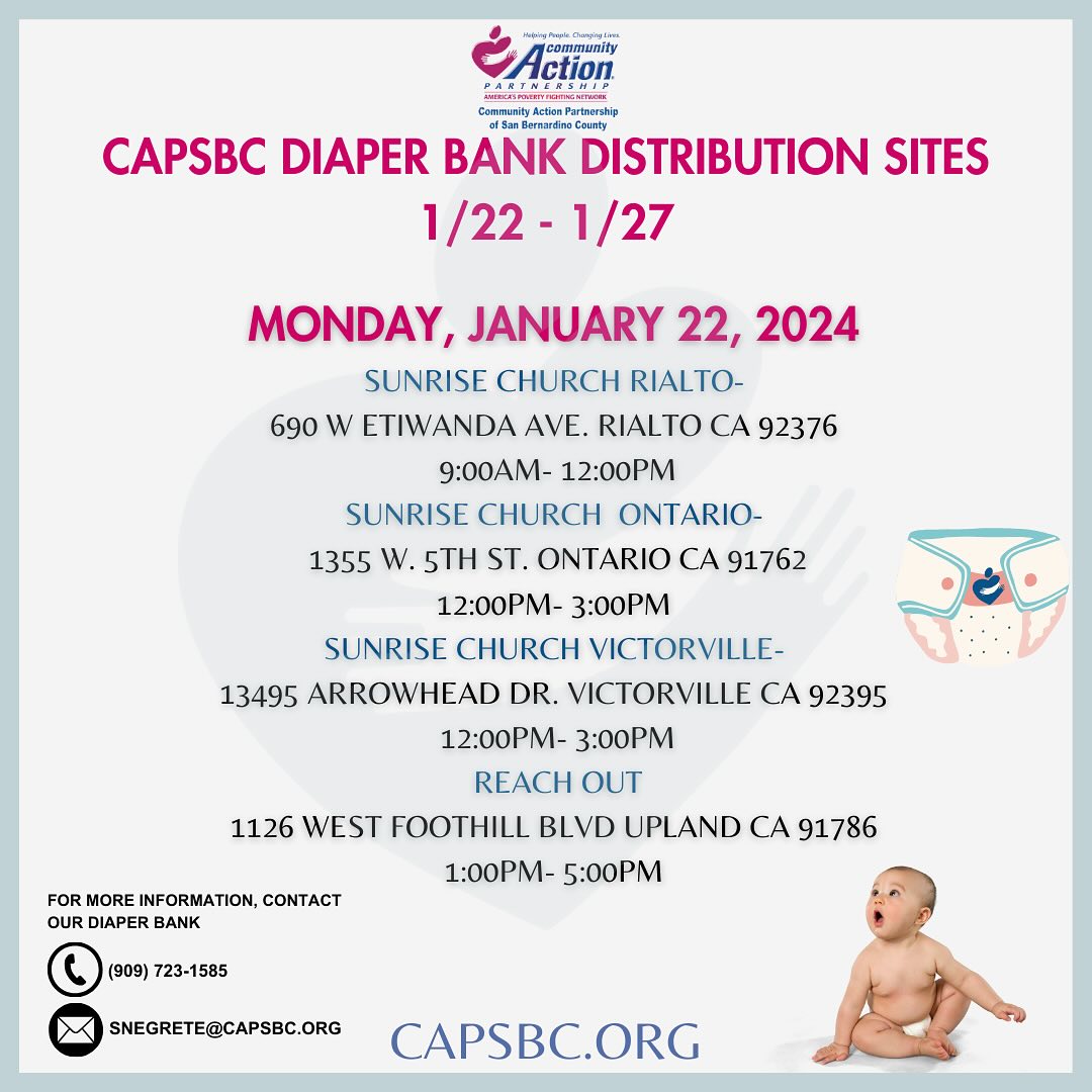 A flyer for the capb diaper distribution sites.