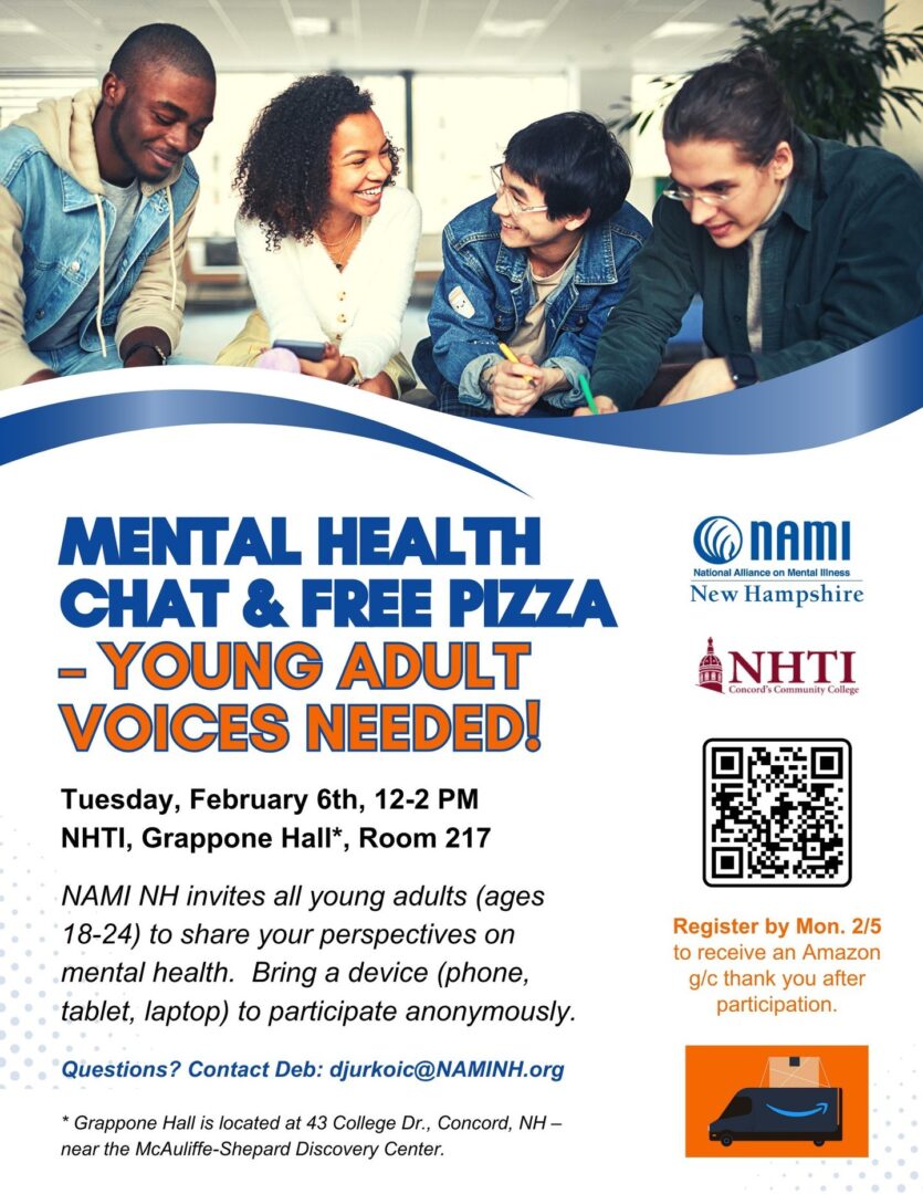 A flyer for mental health pizza for young adult voices needed.