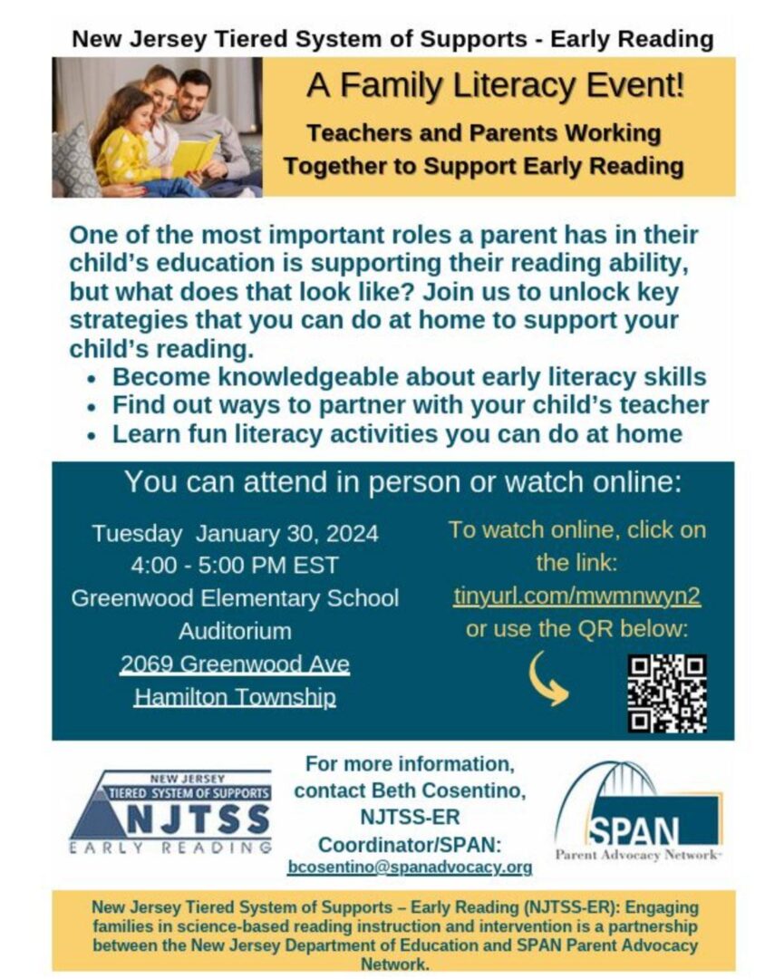 A flyer for a family literacy event.