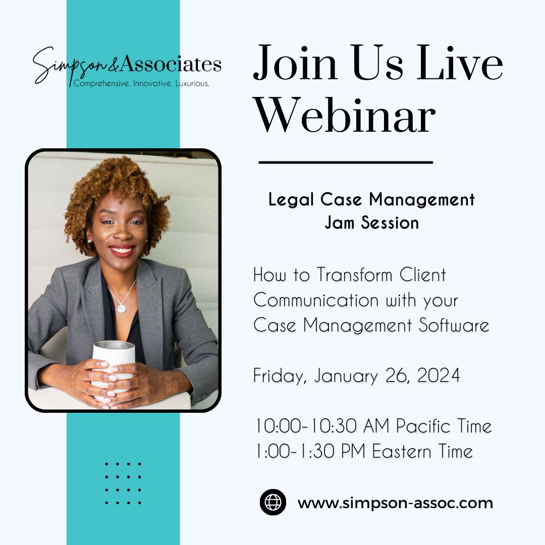 A flyer for a live webinar on legal case management.