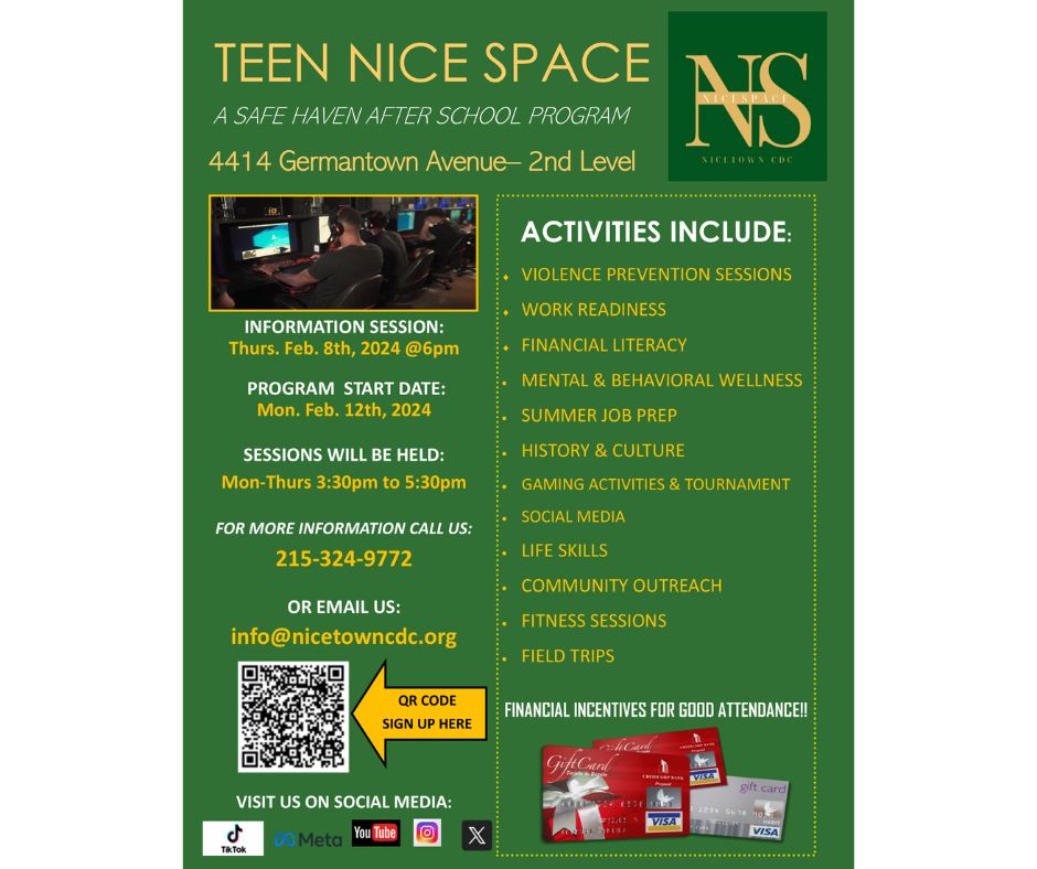 A flyer for the teen nice space.