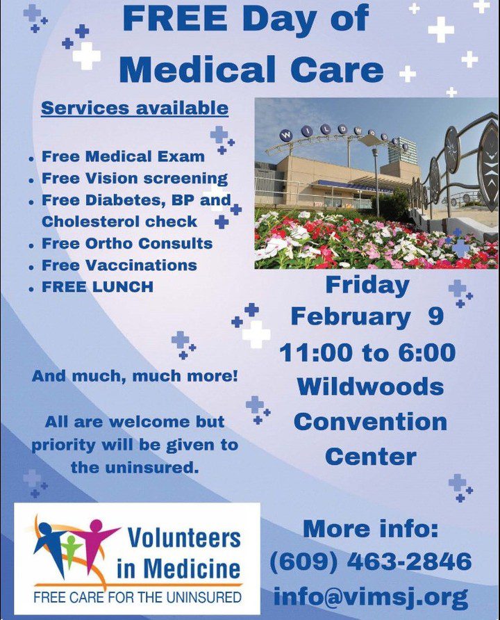 A flyer for free day of medical care.