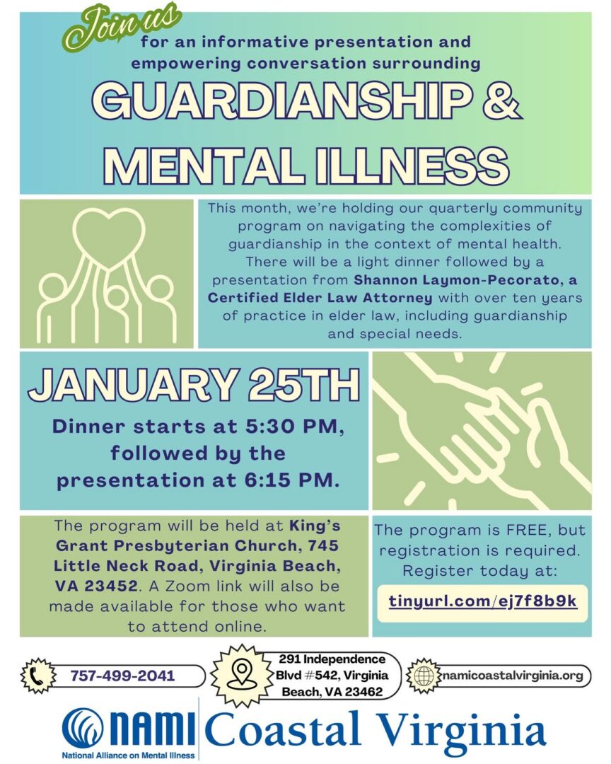 A flyer for the guardianship and mental illness.