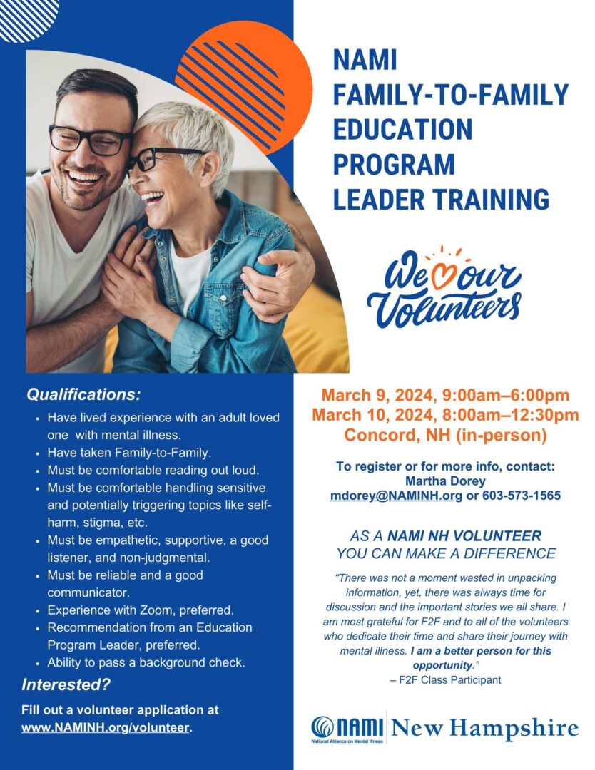 A flyer for a family to family education program leader training.