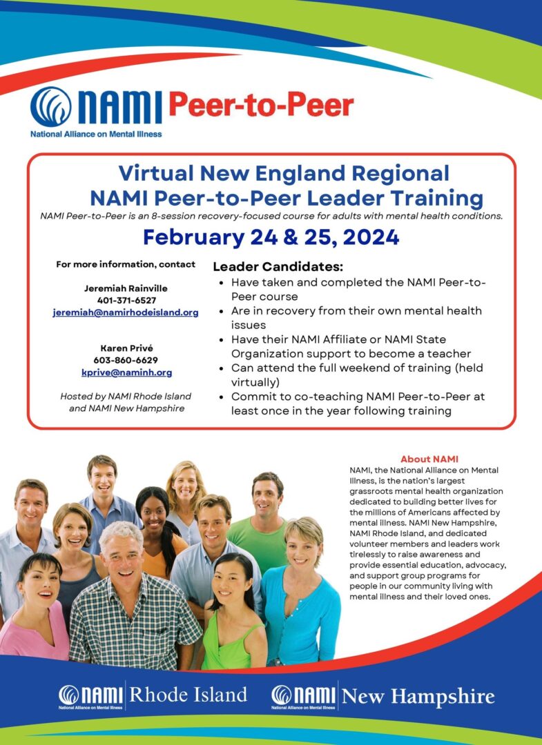 A flyer for a virtual new hampshire peer to peer training.