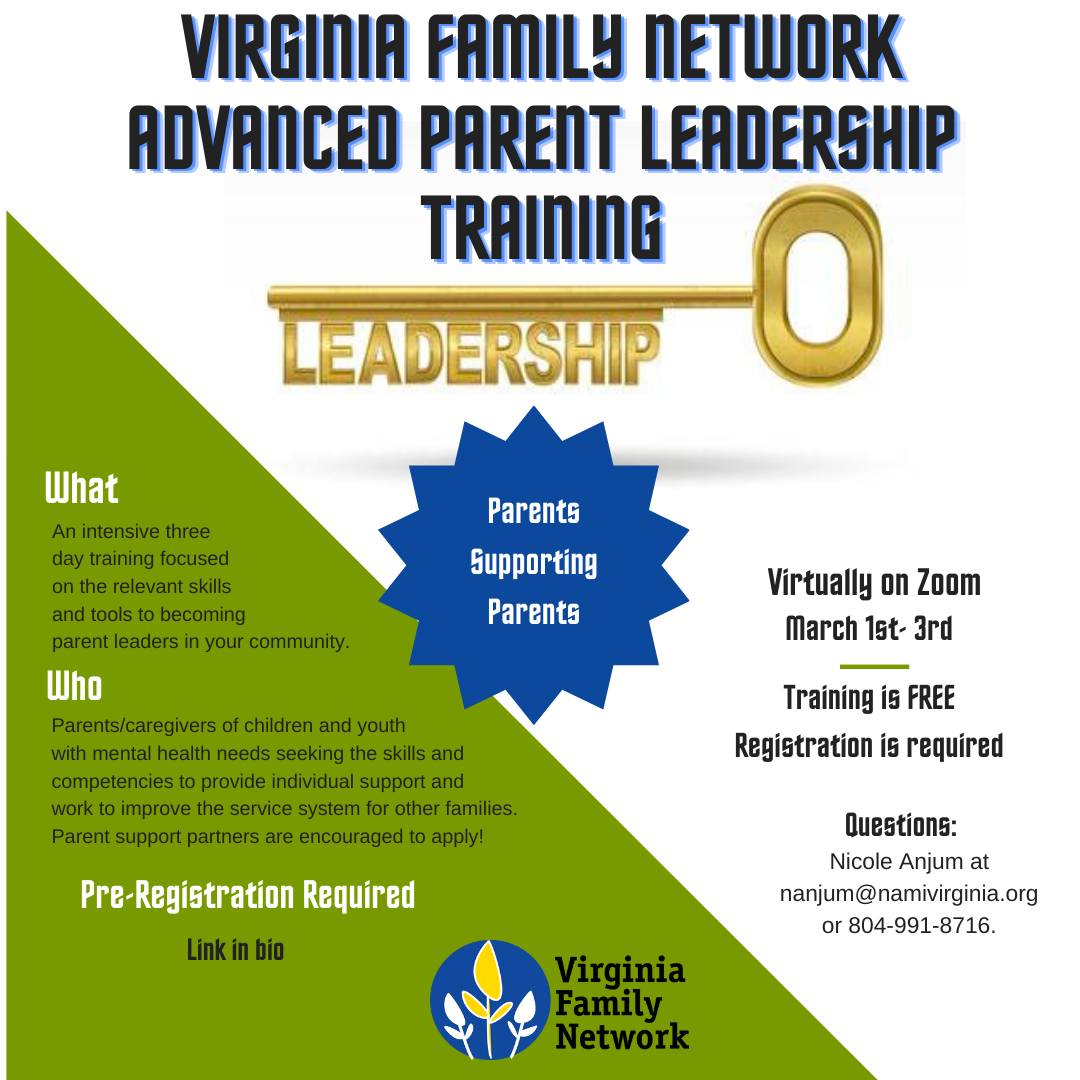 Virginia family network advanced parent leadership training flyer.