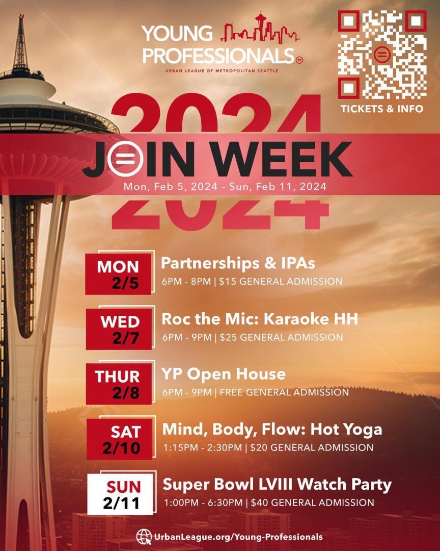 A flyer for young bowl professionals join week in seattle.