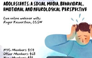 A flyer for a webinar on treating anxiety in children and adolescents, scheduled for April 19, 2024, from 1-4 PM. Includes pricing and membership details. Speaker: Roger Keizerstein, LCSW. #NASWNYCEducates.